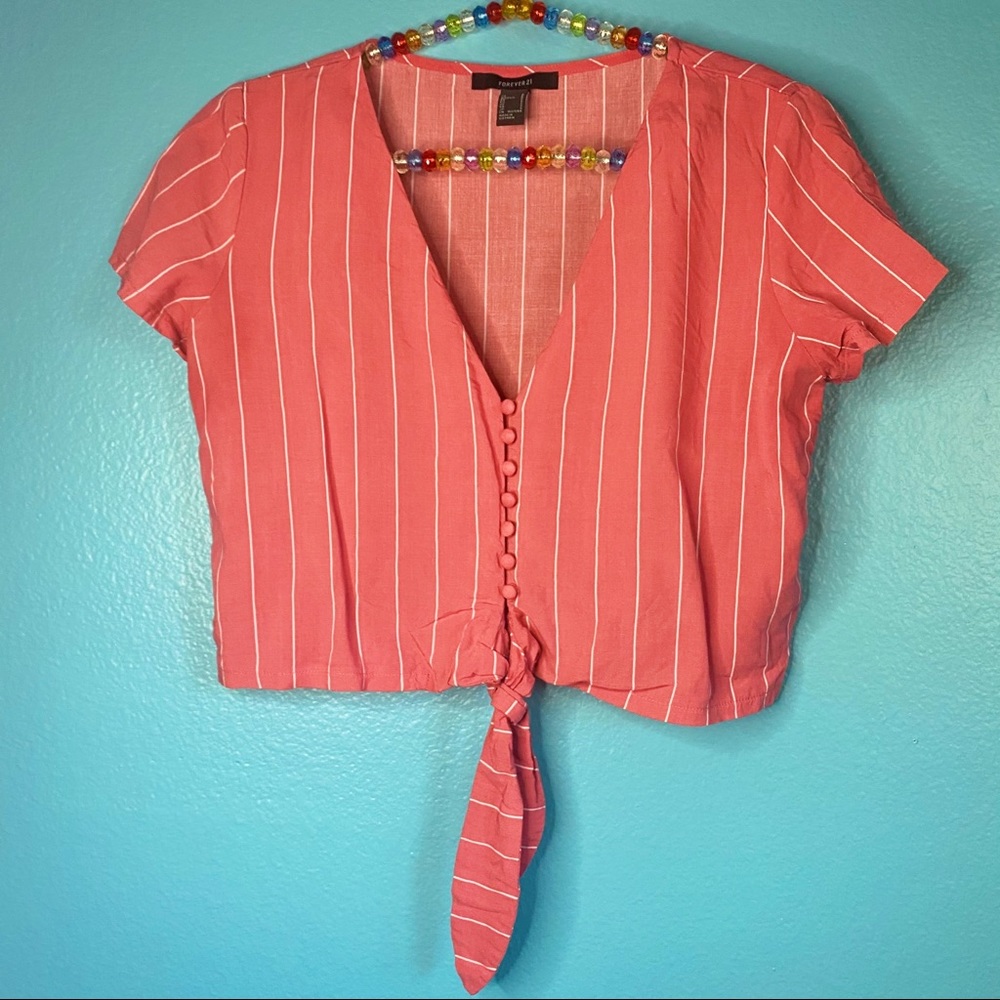 Forever 21 striped salmon crop top